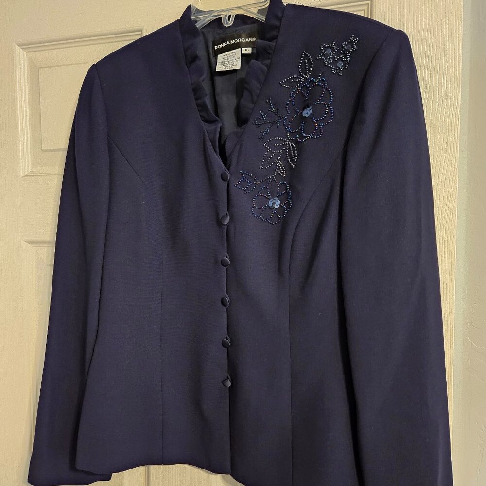 Donna Morgan Navy Floral Beaded Dress Suit